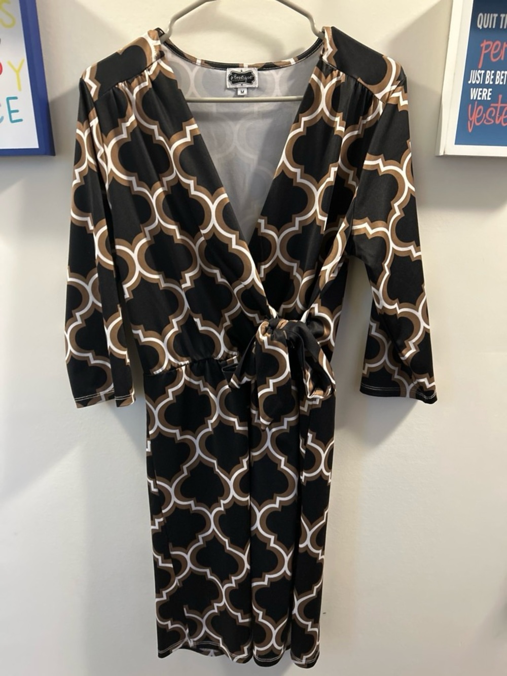 Black & Brown Printed Wrap Dress - Long Sleeve